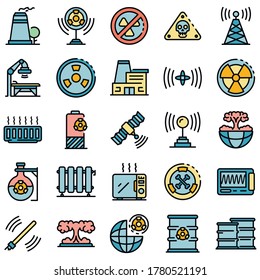 Radiation icons set. Outline set of radiation vector icons thin line color flat on white
