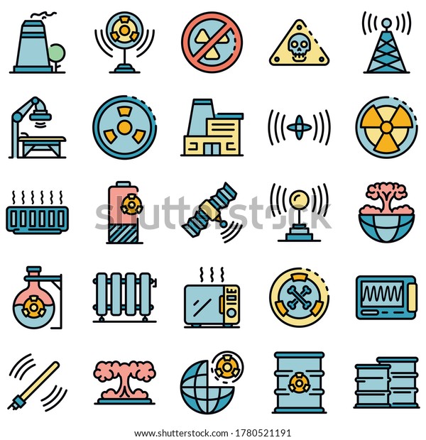 Radiation icons set. Outline set of\
radiation vector icons thin line color flat on\
white