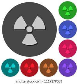 Radiation icons with shadows on color round backgrounds for material design