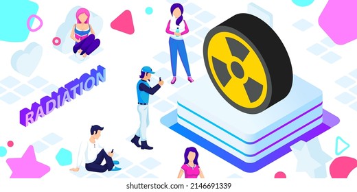 Radiation isometric design icon. Vector web illustration. 3d colorful concept