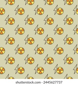 Radiation and Lightning vector symbol concept colored seamless pattern