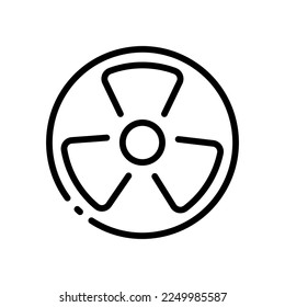 Symbol der Strahlungslinie. Blitz, Heizung, Akkumulator, Batterie, Wasserkraft, Kernenergie, rezyklierbare Ressourcen, Kernkraftwerk, Brennstoff. Technologiekonzept. Vektorschwarz-Linie-Symbol auf weißem Hintergrund