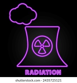radiation neon sign, modern glowing banner design, colorful modern design trend on black background. Vector illustration.