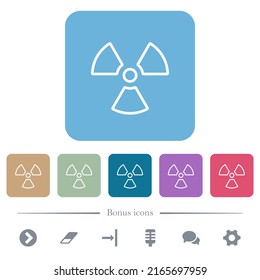 Radiation outline white flat icons on color rounded square backgrounds. 6 bonus icons included