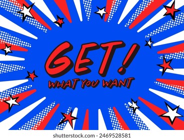 Radiation pattern background with text space and fun text design, ragged stars illustration.