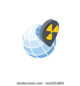 Radiation planet world pin label. Vector 3d isometric, color web icon, new flat style. Creative illustration design, idea for infographics.