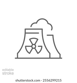 Radiation pollution icon. Simple outline style. Nuclear, power plant, experiment, smoke, industry, environment, technology concept. Thin line symbol. Vector illustration isolated. Editable stroke.