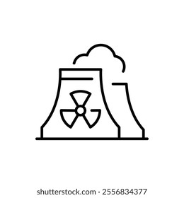 Radiation pollution icon. Simple outline style. Nuclear, power plant, experiment, smoke, industry, environment, technology concept. Thin line symbol. Vector illustration isolated.