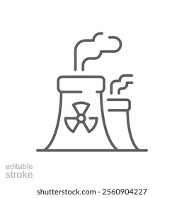 Radiation pollution icon. Simple outline style. Nuclear, power plant, experiment, smoke, industry, environment, technology concept. Thin line symbol. Vector illustration isolated. Editable stroke.