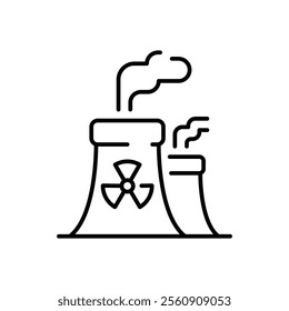 Radiation pollution icon. Simple outline style. Nuclear, power plant, experiment, smoke, industry, environment, technology concept. Thin line symbol. Vector illustration isolated.