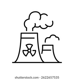 Radiation pollution icon. Simple outline style. Nuclear, power plant, experiment, smoke, industry, environment, technology concept. Thin line symbol. Vector illustration isolated.