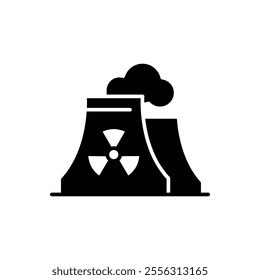 Radiation pollution icon. Simple solid style. Nuclear, power plant, experiment, smoke, industry, environment, technology concept. Black silhouette, glyph symbol. Vector illustration isolated.