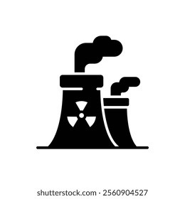 Radiation pollution icon. Simple solid style. Nuclear, power plant, experiment, smoke, industry, environment, technology concept. Black silhouette, glyph symbol. Vector illustration isolated.