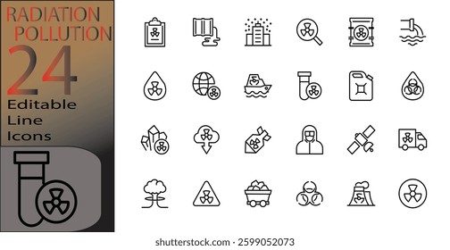 radiation pollution Line Editable Icons set