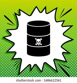 Radiation Round Sign. Black Icon on white popart Splash at green background with white spots. Illustration.