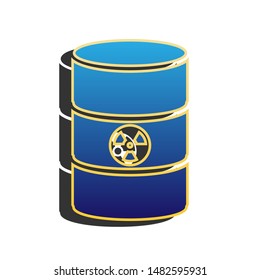 Radiation Round Sign. Blue icon with gold contour with dark gray shadow at white background. Illustration.