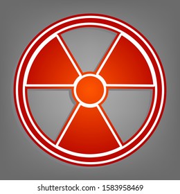 Radiation Round sign. Flat red icon with linear white icon with gray shadow at grayish background. Illustration.