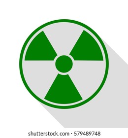 Radiation Round sign. Green icon with flat style shadow path.