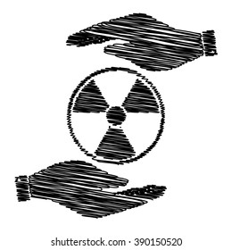 Radiation Round sign. Save or protect symbol by hands with scribble effect.