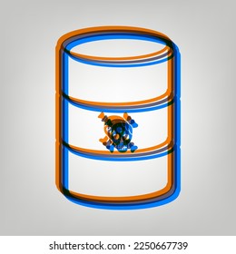 Radiation Round Sign. Stroked Icon in orange, azure and old lavender Colors at gray Background. Illustration.