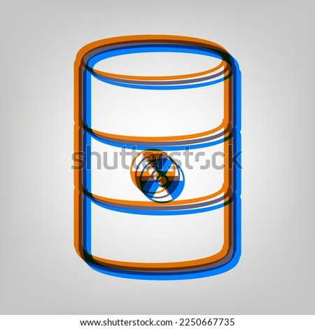 Radiation Round Sign. Stroked Icon in orange, azure and old lavender Colors at gray Background. Illustration.