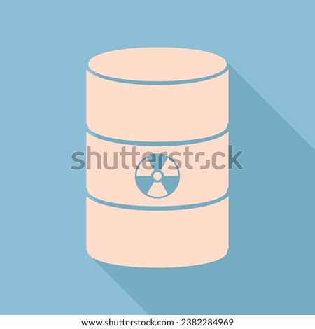 Radiation Round Sign. Unbleached silk Icon with very long shadow at dark sky blue background. Illustration.