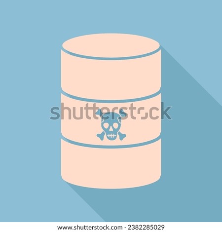 Radiation Round Sign. Unbleached silk Icon with very long shadow at dark sky blue background. Illustration.
