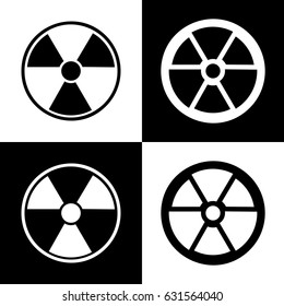 Radiation Round sign. Vector. Black and white icons and line icon on chess board.