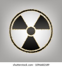Radiation Round sign. Vector. Blackish icon with golden stars at grayish background.