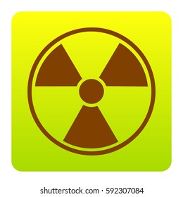 Radiation Round sign. Vector. Brown icon at green-yellow gradient square with rounded corners on white background. Isolated.