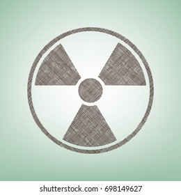 Radiation Round sign. Vector. Brown flax icon on green background with light spot at the center.