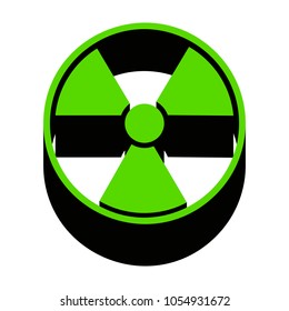 Radiation Round sign. Vector. Green 3d icon with black side on white background. Isolated.