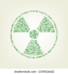 Radiation Round sign. Vector. Green hexagon rastered icon and noised opacity and size at light green background with central light.