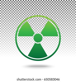 Radiation Round sign. Vector. Green gradient icon with shadow at bottom on transparent and white background.