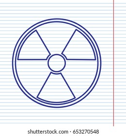 Radiation Round sign. Vector. Navy line icon on notebook paper as background with red line for field.