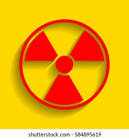 Radiation Round sign. Vector. Red icon with soft shadow on golden background.
