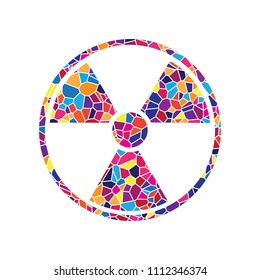 Radiation Round sign. Vector. Stained glass icon on white background. Colorful polygons. Isolated.