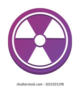 Radiation Round sign. Vector. White icon with flat shadow on purpureus circle at white background. Isolated.