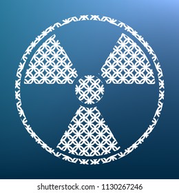 Radiation Round sign. Vector. White textured icon at lapis lazuli gradient background.