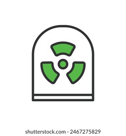 Radiation shielding, in line design, green. Shielding, Radiation, Protection, Safety, Barrier, Nuclear, Lead on white background vector. Radiation shielding editable stroke icon.