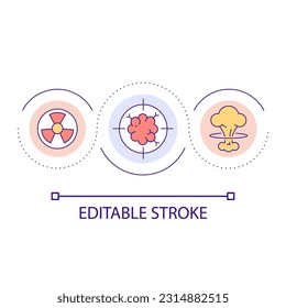 Icono de concepto de bucle de enfermedad por radiación. Impacto peligroso en la salud. El accidente nuclear afecta a la ilustración de línea delgada de la idea abstracta de salud. Dibujo de contorno aislado. Trazo editable. Tipo de letra arial utilizado