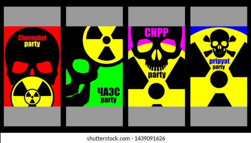 Radiation sign, black skull. Nuclear power plant. Rectangle template brochure, report, catalog, magazine. Brochure layout modern abstract background. Vector image.