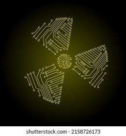 Radiation sign. Electronic microcircuit. Danger sign.