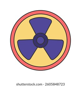 Radiation Sign Flat design style, yellow circular sign with a black radiation symbol, representing nuclear hazard, ideal for safety awareness graphics, industrial signs, and hazard prevention designs.