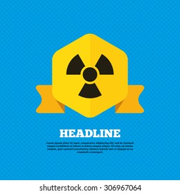 Radiation sign icon. Danger symbol. Yellow label tag. Circles seamless pattern on back. Vector