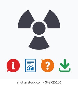 Radiation sign icon. Danger symbol. Information think bubble, question mark, download and report.