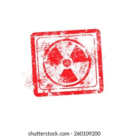 Radiation sign icon red grunge rubber stamp vector illustration
