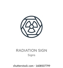 Radiation sign icon. Thin linear radiation sign outline icon isolated on white background from signs collection. Line vector sign, symbol for web and mobile