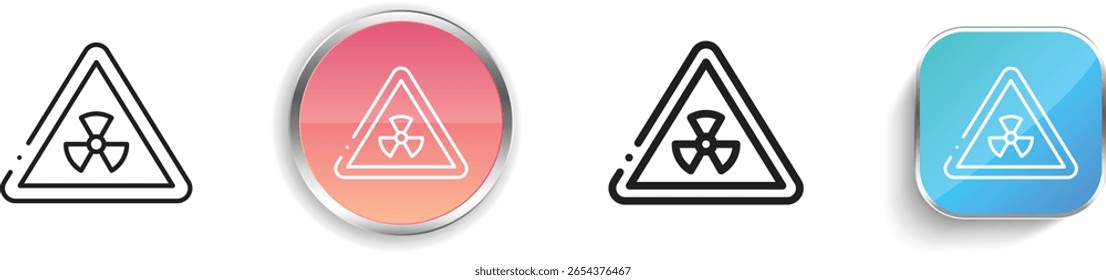 Icono de signo de radiación. Diseño de estilo lineal delgado, regular y de Botón aislado sobre fondo blanco