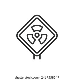 Radiation sign, in line design. Radiation, Sign, Hazard, Warning, Safety, Danger, Nuclear on white background vector. Radiation sign editable stroke icon.